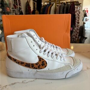 Nike high top sneakers with leopard swoosh size 10
